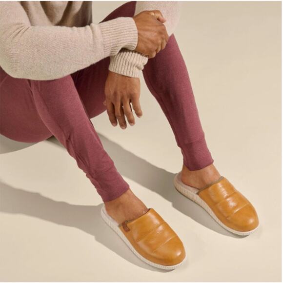 Olukai Mua 'Ili Mule Slippers Men's 12 in Golden Sand/Bone Leather Sherling NEW - Picture 16 of 16